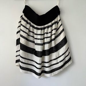 Anthropologie Maeve | Beaded Bands Black and White Full Mini Skirt Size XSP